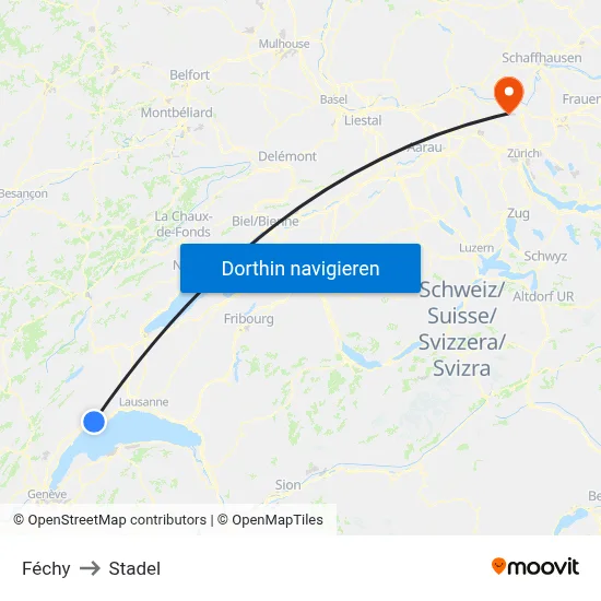 Féchy to Stadel map