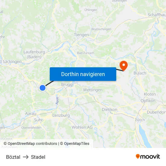 Böztal to Stadel map