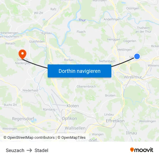 Seuzach to Stadel map