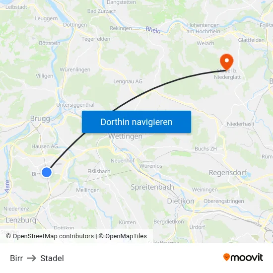 Birr to Stadel map