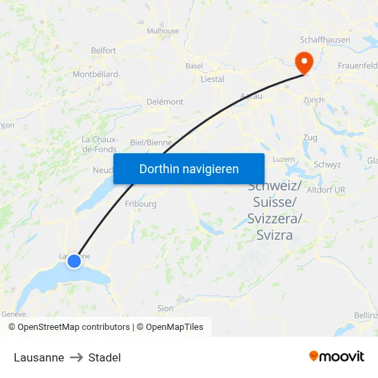 Lausanne to Stadel map
