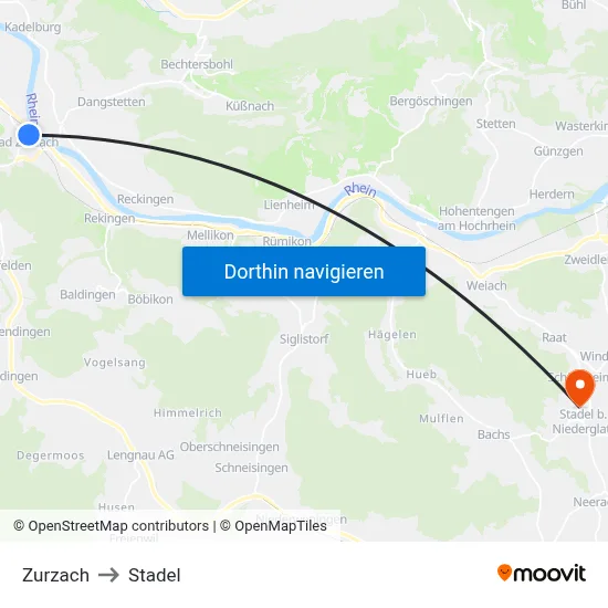Zurzach to Stadel map