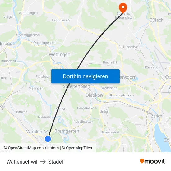 Waltenschwil to Stadel map