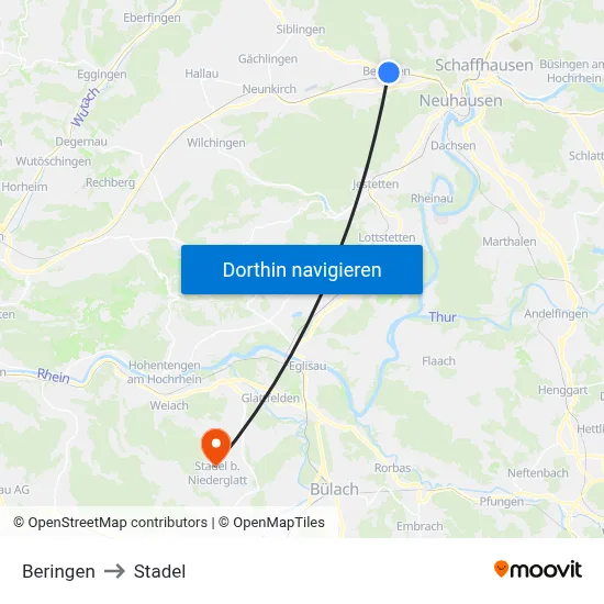 Beringen to Stadel map