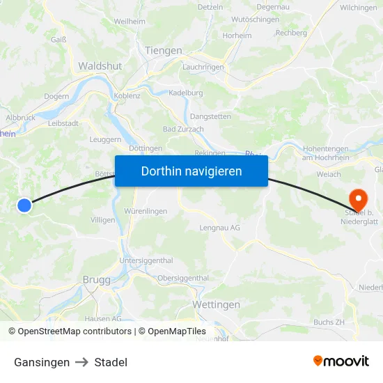 Gansingen to Stadel map