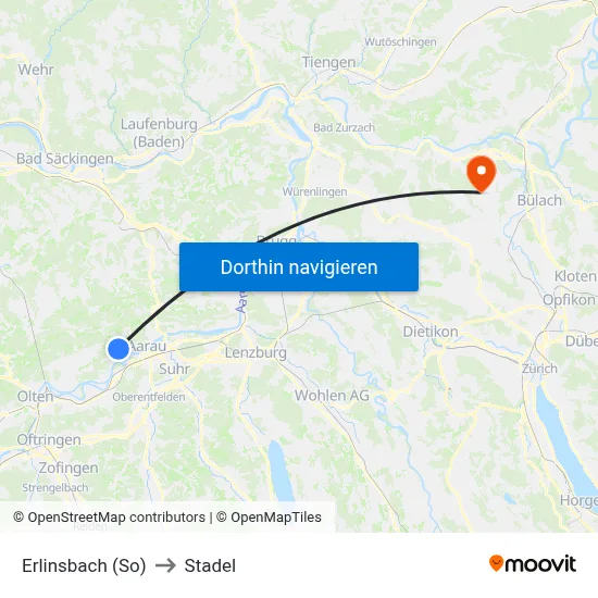 Erlinsbach (So) to Stadel map