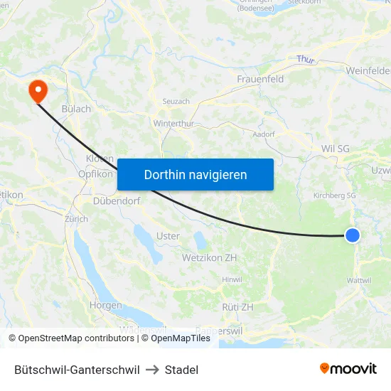Bütschwil-Ganterschwil to Stadel map