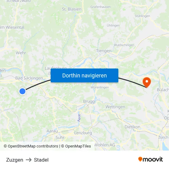 Zuzgen to Stadel map