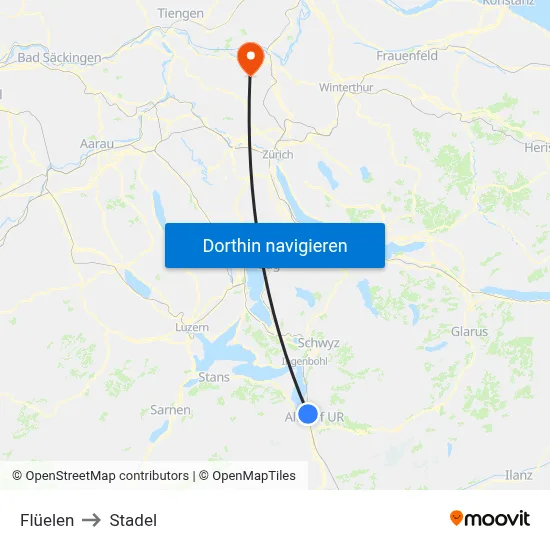 Flüelen to Stadel map