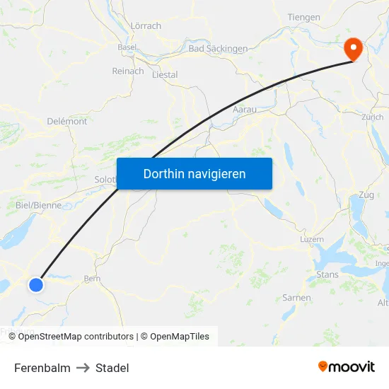 Ferenbalm to Stadel map