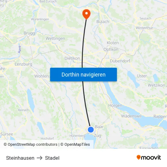 Steinhausen to Stadel map