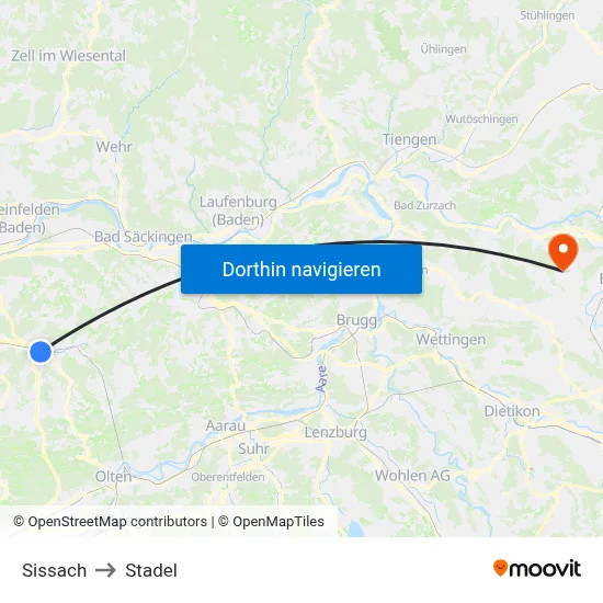Sissach to Stadel map