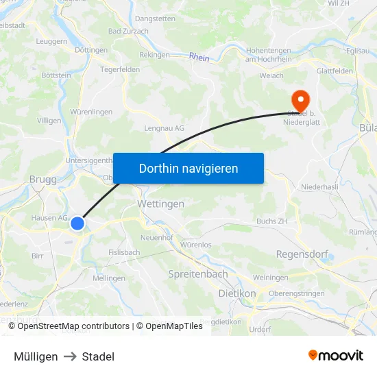 Mülligen to Stadel map