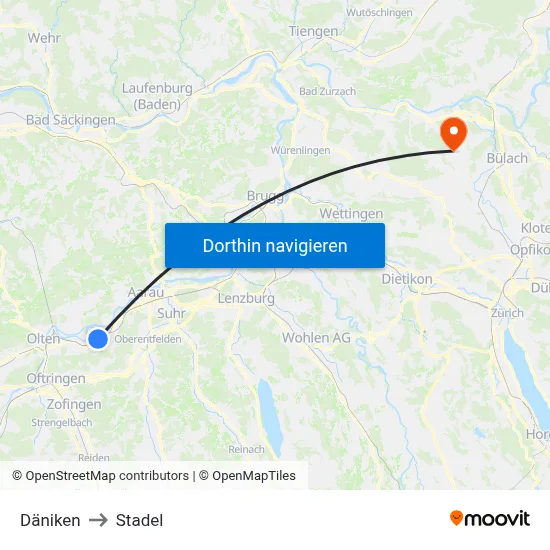 Däniken to Stadel map