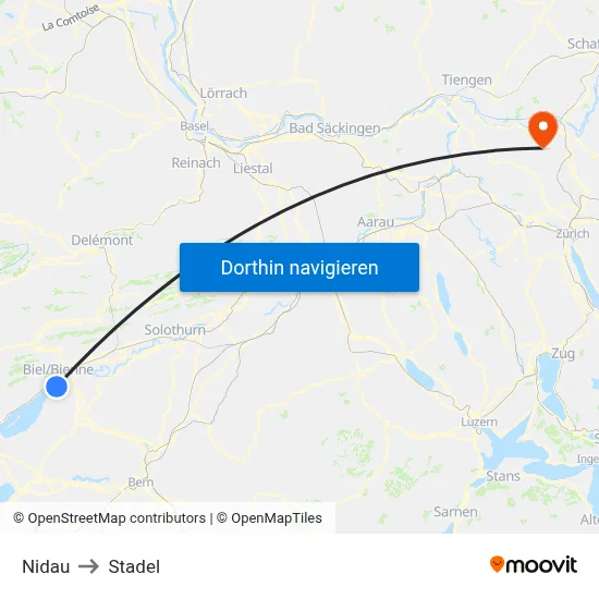 Nidau to Stadel map