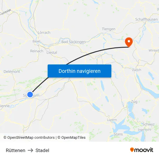 Rüttenen to Stadel map