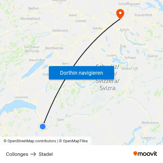 Collonges to Stadel map