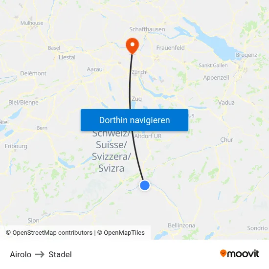 Airolo to Stadel map