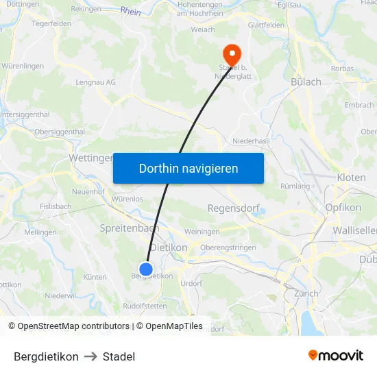 Bergdietikon to Stadel map