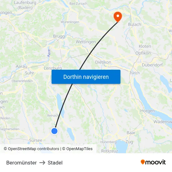 Beromünster to Stadel map