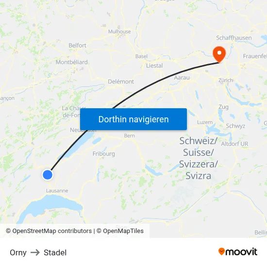 Orny to Stadel map