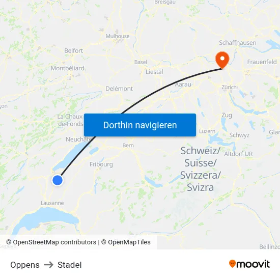 Oppens to Stadel map