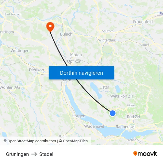 Grüningen to Stadel map