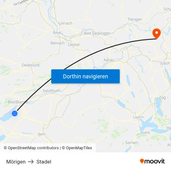 Mörigen to Stadel map