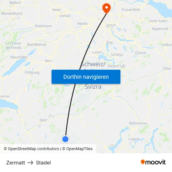 Zermatt to Stadel map