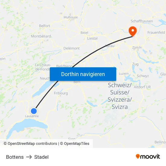 Bottens to Stadel map