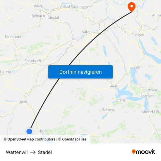 Wattenwil to Stadel map
