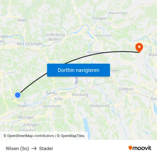 Wisen (So) to Stadel map