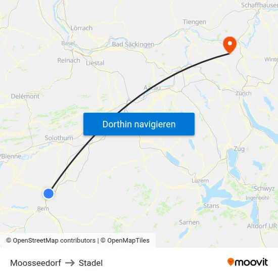Moosseedorf to Stadel map