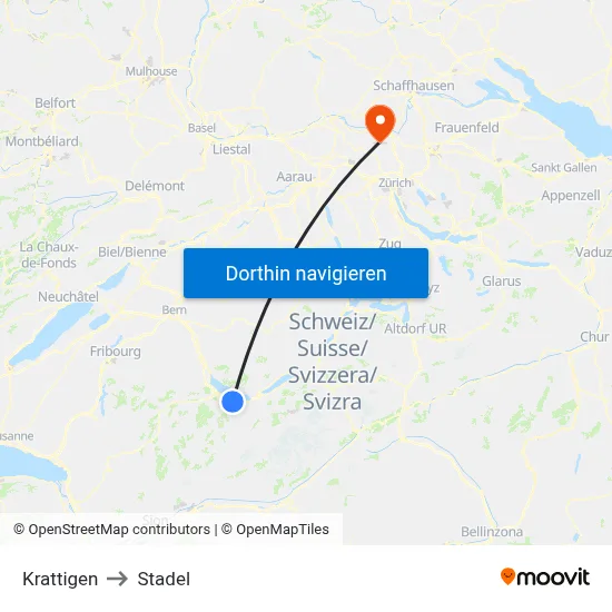 Krattigen to Stadel map