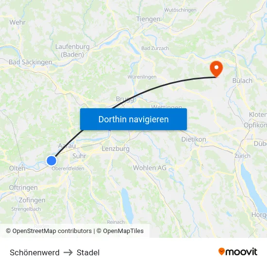 Schönenwerd to Stadel map