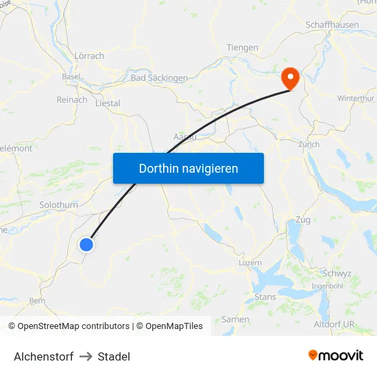 Alchenstorf to Stadel map