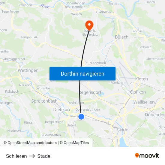 Schlieren to Stadel map
