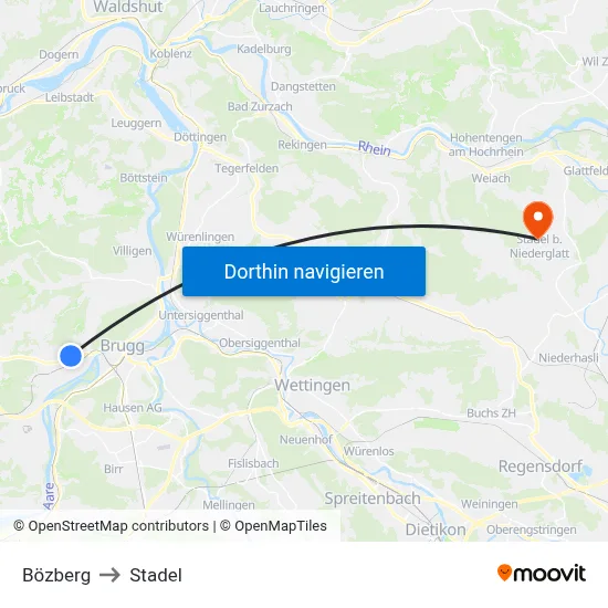 Bözberg to Stadel map