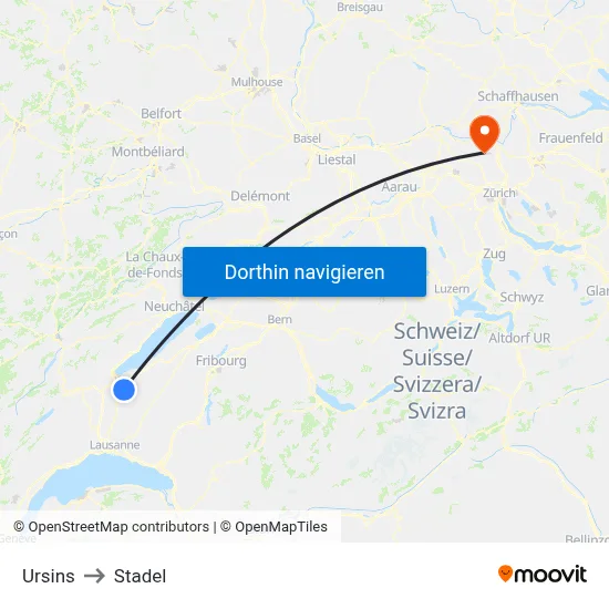 Ursins to Stadel map