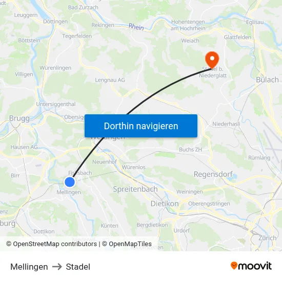 Mellingen to Stadel map