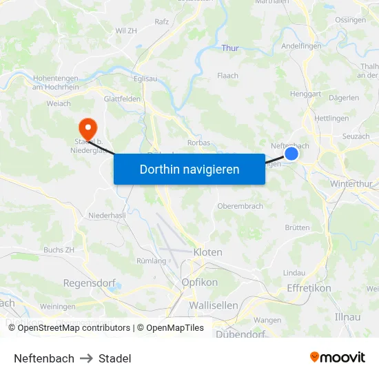 Neftenbach to Stadel map