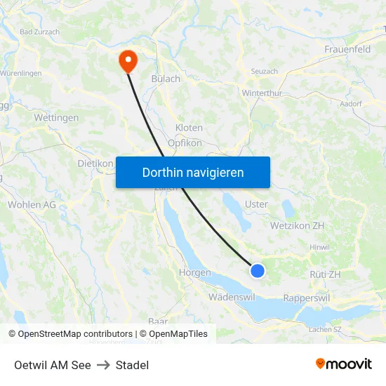 Oetwil AM See to Stadel map