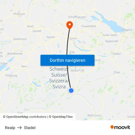 Realp to Stadel map
