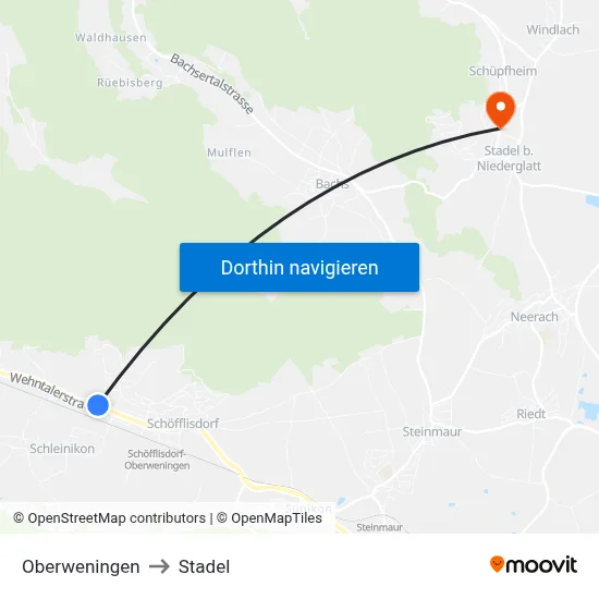 Oberweningen to Stadel map