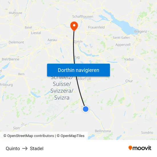 Quinto to Stadel map
