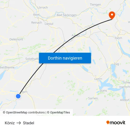 Köniz to Stadel map