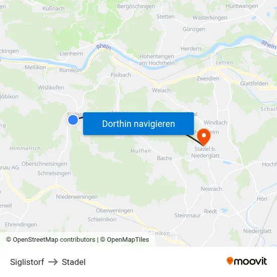 Siglistorf to Stadel map