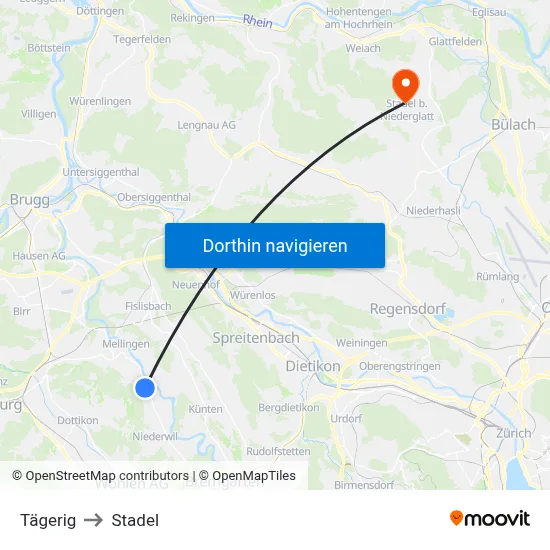 Tägerig to Stadel map