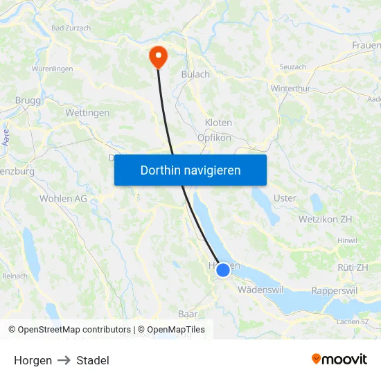 Horgen to Stadel map
