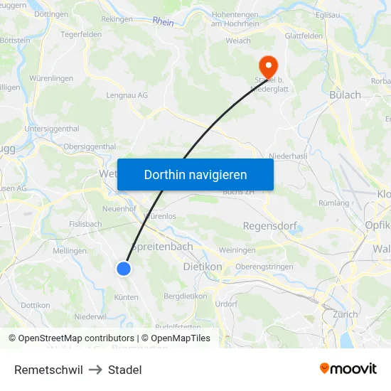 Remetschwil to Stadel map
